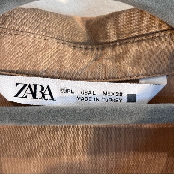 ZARA Sz L Boiler Suit Tan Belted Jumpsuit long Sleeve Patch Pockets Loose Leg - Picture 7 of 10